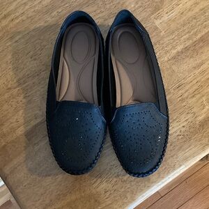 Everyday Black Women's Slip-On Loafers with Perforated Detail
